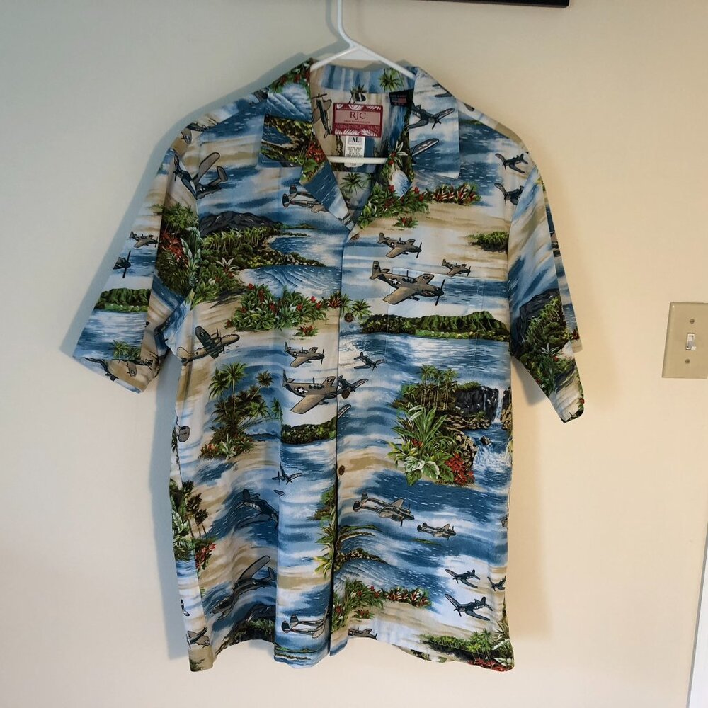 RJC Men Hawaiian Pattern XL Unique Pattern with WWII WW2 Planes